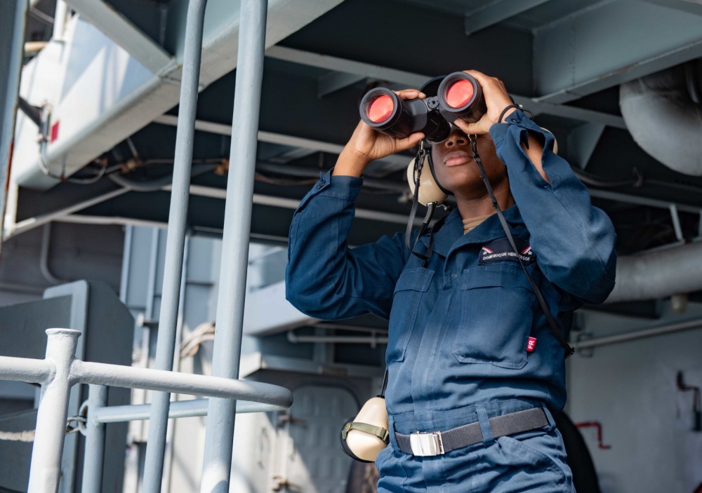 This is an image of a Navy Lookout aboard a ship.
